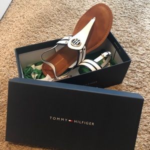 Navy and white sandals